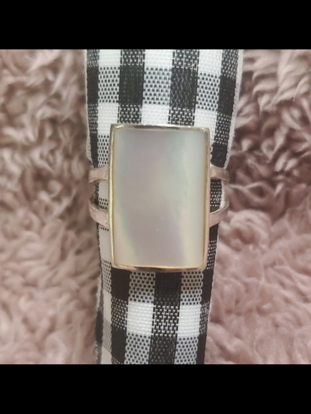 Mother of Pearl Strerling Silver Rectangular Ring in White